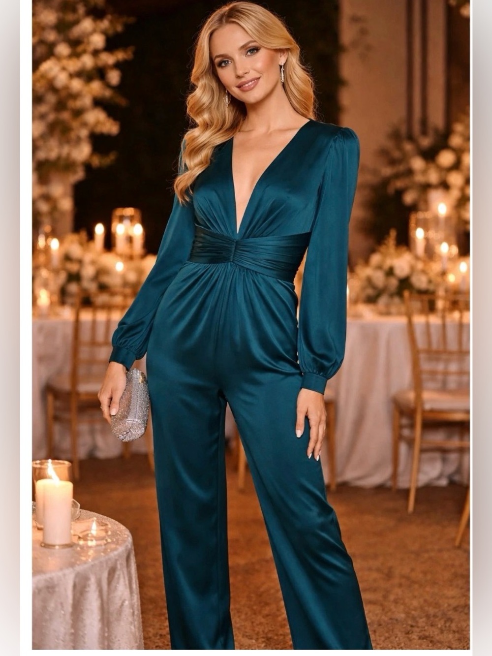 Mac Duggal Style 2647 jumpsuit in teal